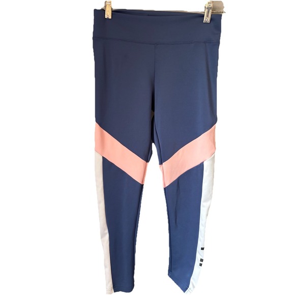 Adidas‎ Climalite Track Pants Womens S Blue Pink White Tapered Leg Spellout Logo - Picture 1 of 11